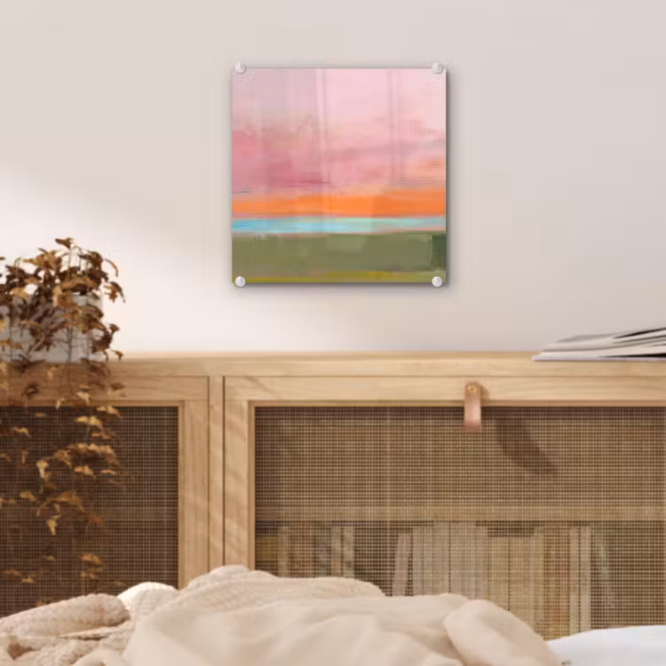 Glas schilderij - Abstract - Landschap - Modern - Roze - Oranje — 5