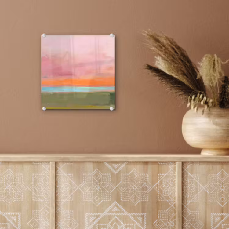 Glas schilderij - Abstract - Landschap - Modern - Roze - Oranje — 6