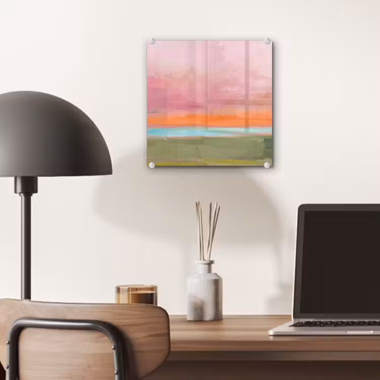 Glas schilderij - Abstract - Landschap - Modern - Roze - Oranje — 7