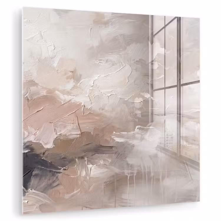 Glas schilderij - Abstract - Textuur - Kunst - Modern - Beige — 1