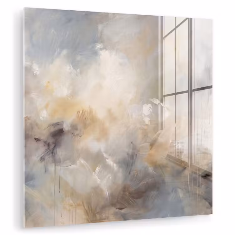 Glas schilderij - Abstract - Wolken - Sfeervol - Beige - Grijs — 1