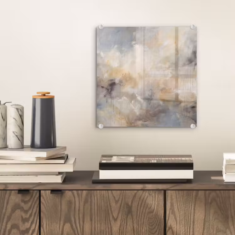 Glas schilderij - Abstract - Wolken - Sfeervol - Beige - Grijs — 2