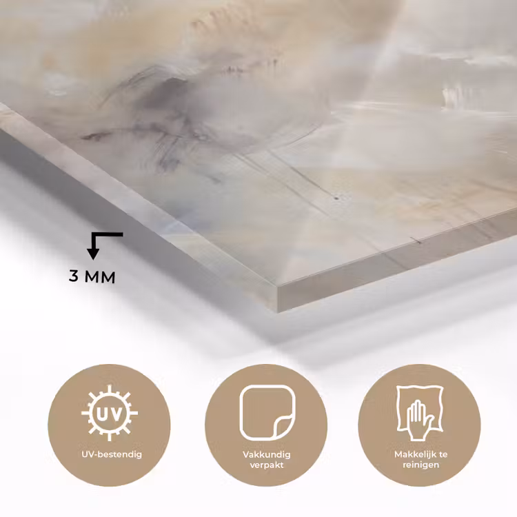 Glas schilderij - Abstract - Wolken - Sfeervol - Beige - Grijs — 3