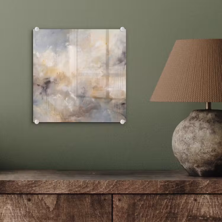 Glas schilderij - Abstract - Wolken - Sfeervol - Beige - Grijs — 4