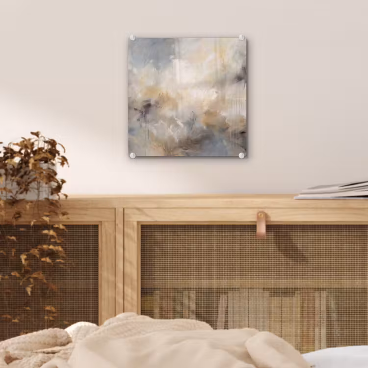 Glas schilderij - Abstract - Wolken - Sfeervol - Beige - Grijs — 5