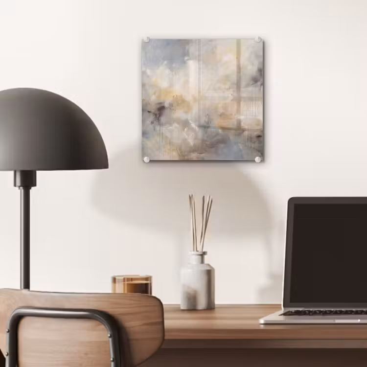 Glas schilderij - Abstract - Wolken - Sfeervol - Beige - Grijs — 7