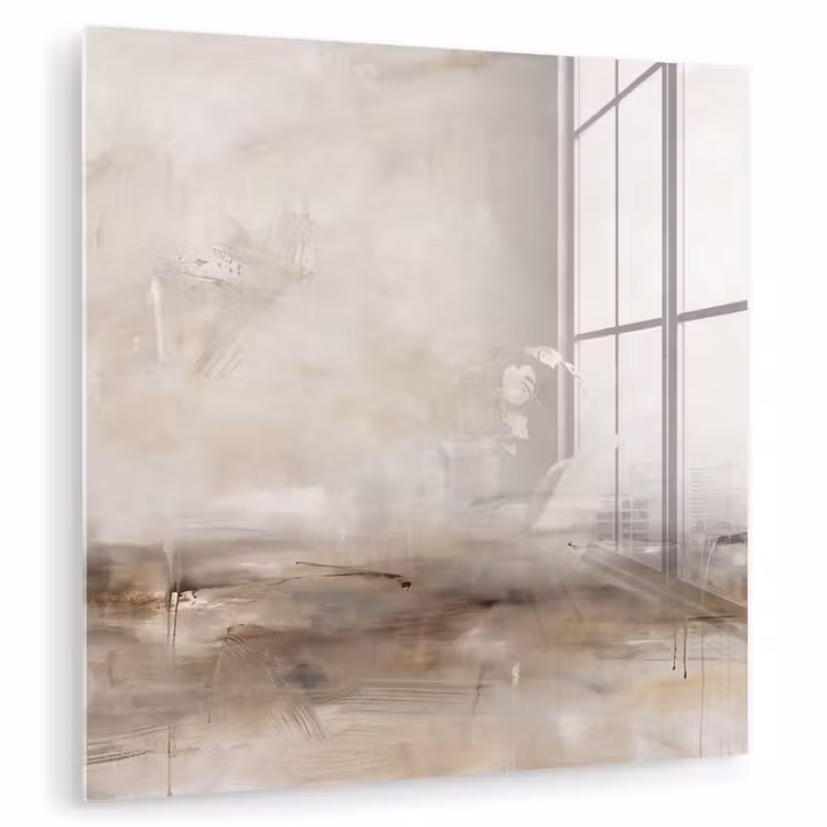 Glas schilderij - Abstrakt - Landschap - Modern - Beige - Kunst — 1