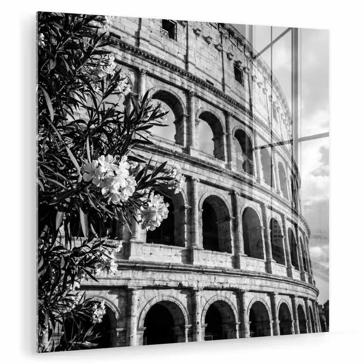 Glas schilderij - Architectuur - Colosseum - Rome - Historisch - Zwart-wit — 1