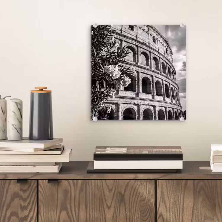 Glas schilderij - Architectuur - Colosseum - Rome - Historisch - Zwart-wit — 2