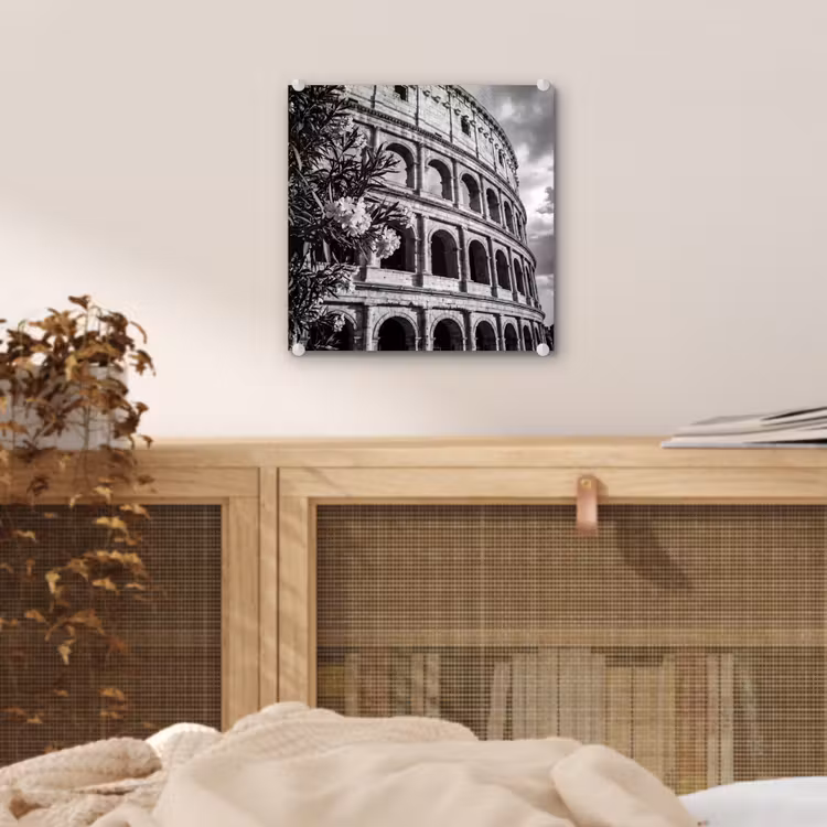 Glas schilderij - Architectuur - Colosseum - Rome - Historisch - Zwart-wit — 5