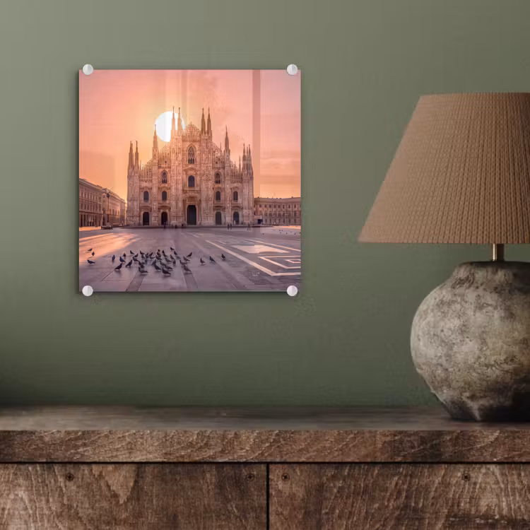 Glas schilderij - Architectuur - Milaan - Plein - Zonsopgang - Oranje — 4