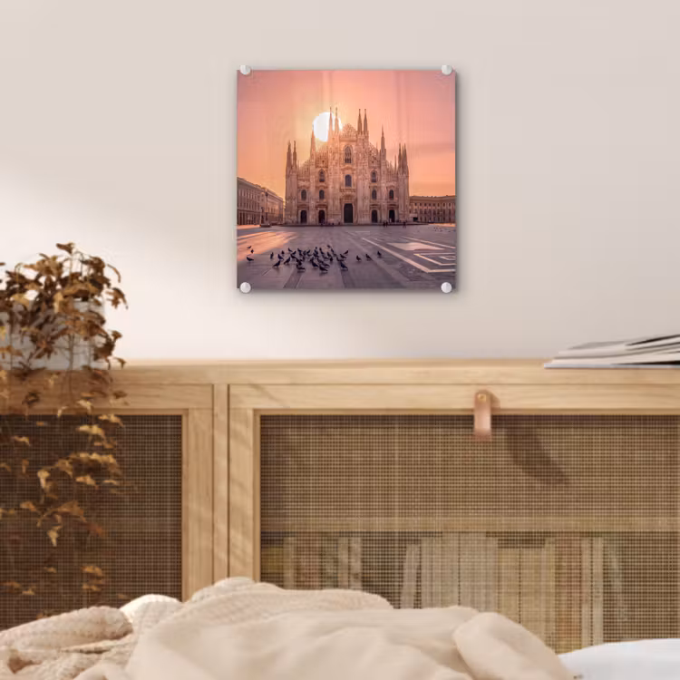 Glas schilderij - Architectuur - Milaan - Plein - Zonsopgang - Oranje — 5