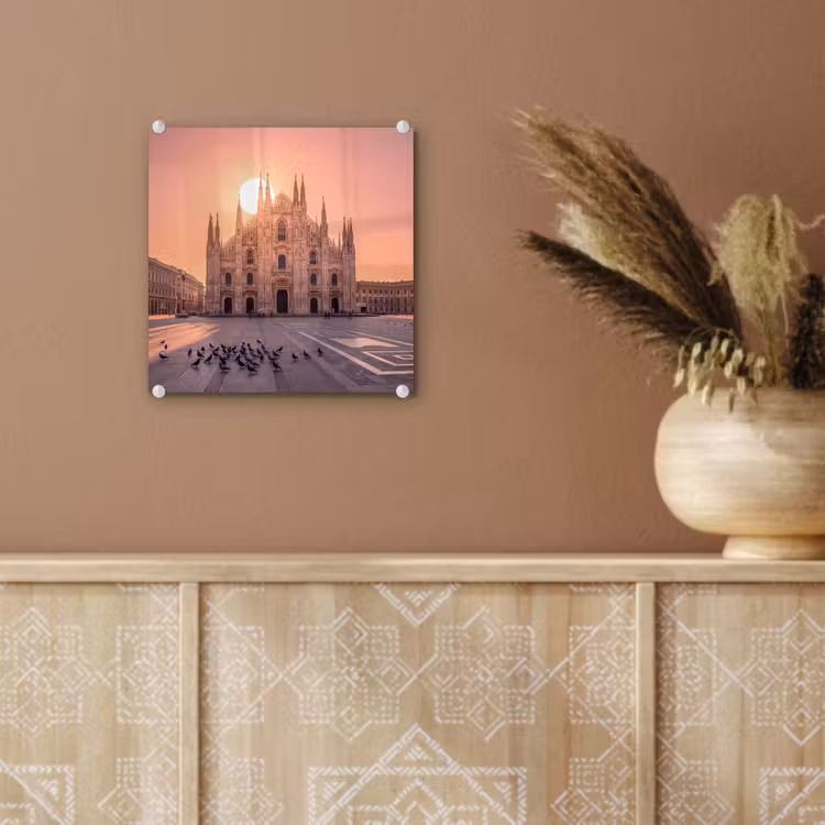 Glas schilderij - Architectuur - Milaan - Plein - Zonsopgang - Oranje — 6