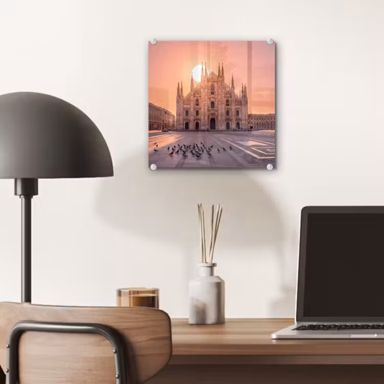 Glas schilderij - Architectuur - Milaan - Plein - Zonsopgang - Oranje — 7