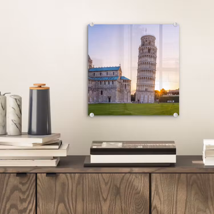 Glas schilderij - Architectuur - Toren - Pisa - Italië - Zonsondergang — 2