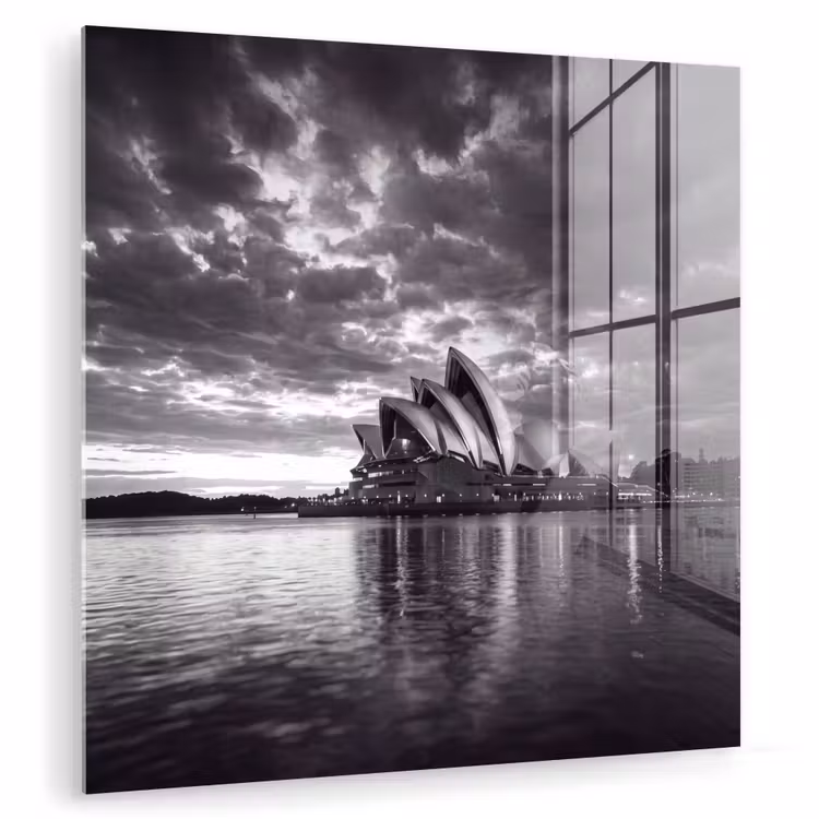 Glas schilderij - Architectuur - Water - Stad - Modern - Zwart-wit — 1