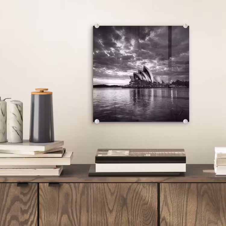 Glas schilderij - Architectuur - Water - Stad - Modern - Zwart-wit — 2