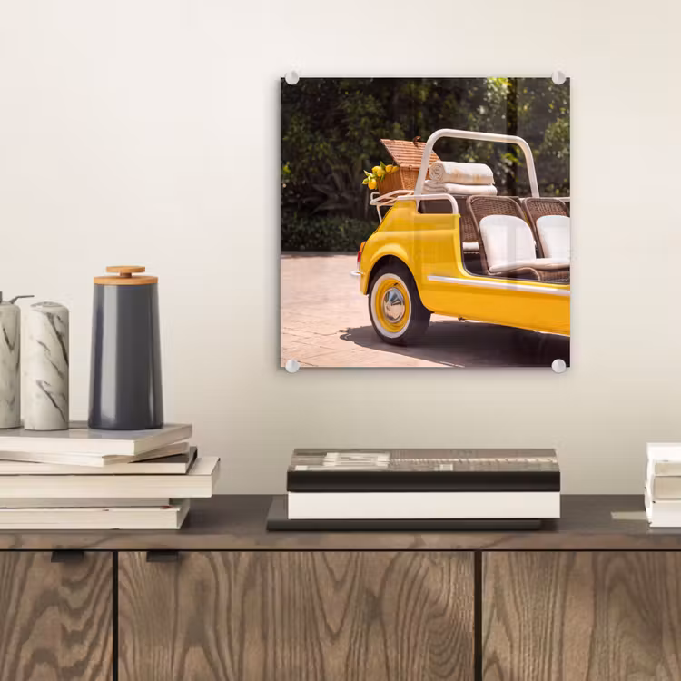 Glas schilderij - Auto - Picknick - Zomer - Geel — 2