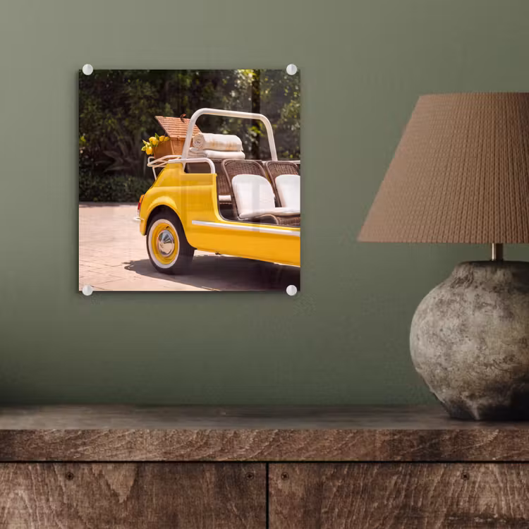 Glas schilderij - Auto - Picknick - Zomer - Geel — 4
