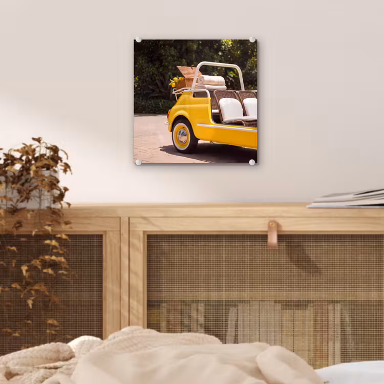 Glas schilderij - Auto - Picknick - Zomer - Geel — 5