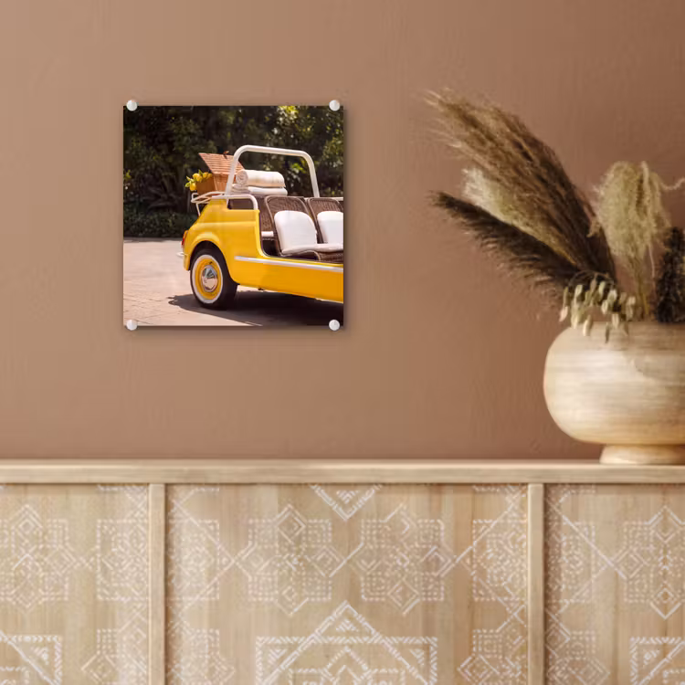 Glas schilderij - Auto - Picknick - Zomer - Geel — 6
