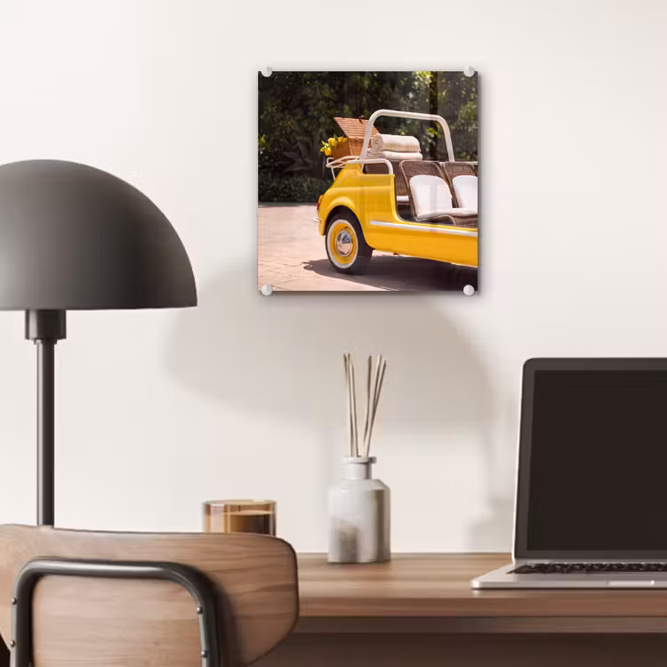 Glas schilderij - Auto - Picknick - Zomer - Geel — 7