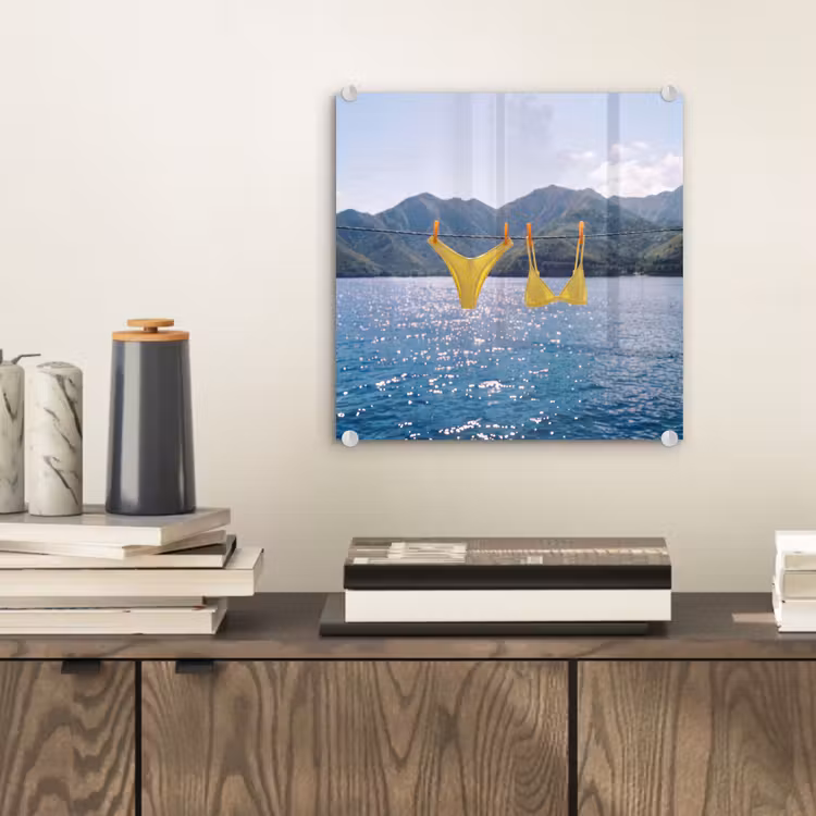 Glas schilderij - Badmode - Bikini - Zee - Bergen - Geel — 2