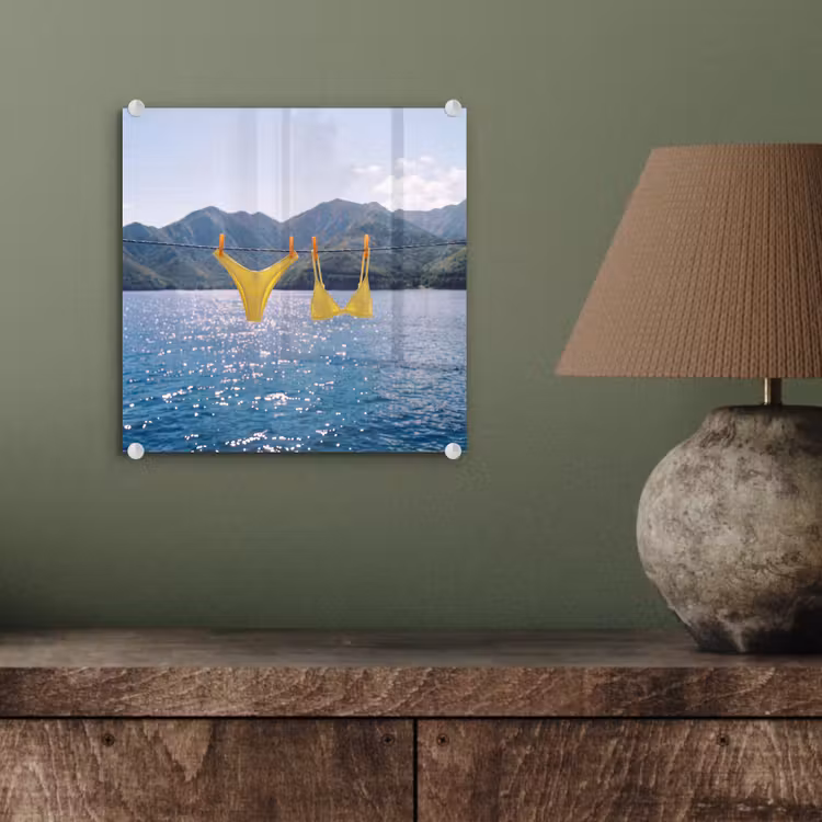 Glas schilderij - Badmode - Bikini - Zee - Bergen - Geel — 4