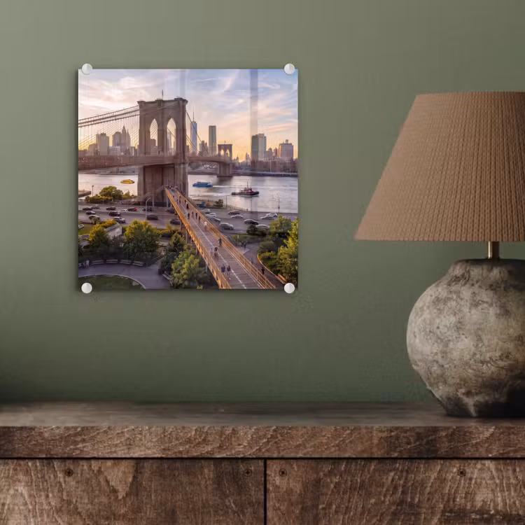 Glas schilderij - Brug - Rivier - Stad - Zonsondergang - Architectuur — 4