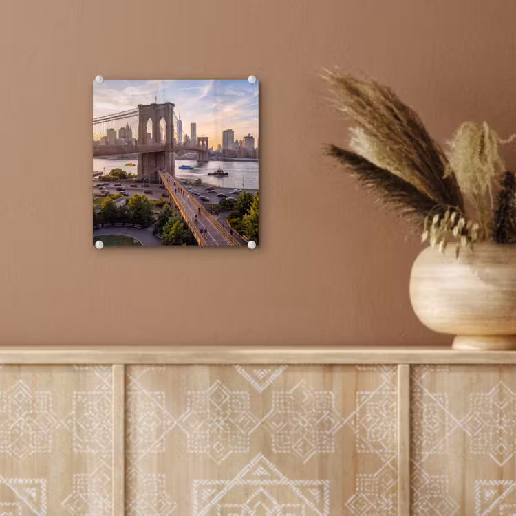 Glas schilderij - Brug - Rivier - Stad - Zonsondergang - Architectuur — 6