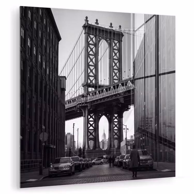 Glas schilderij - Brug - Stad - Architectuur - Modern - Zwart-wit — 1