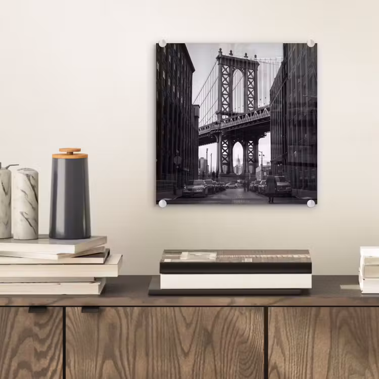 Glas schilderij - Brug - Stad - Architectuur - Modern - Zwart-wit — 2