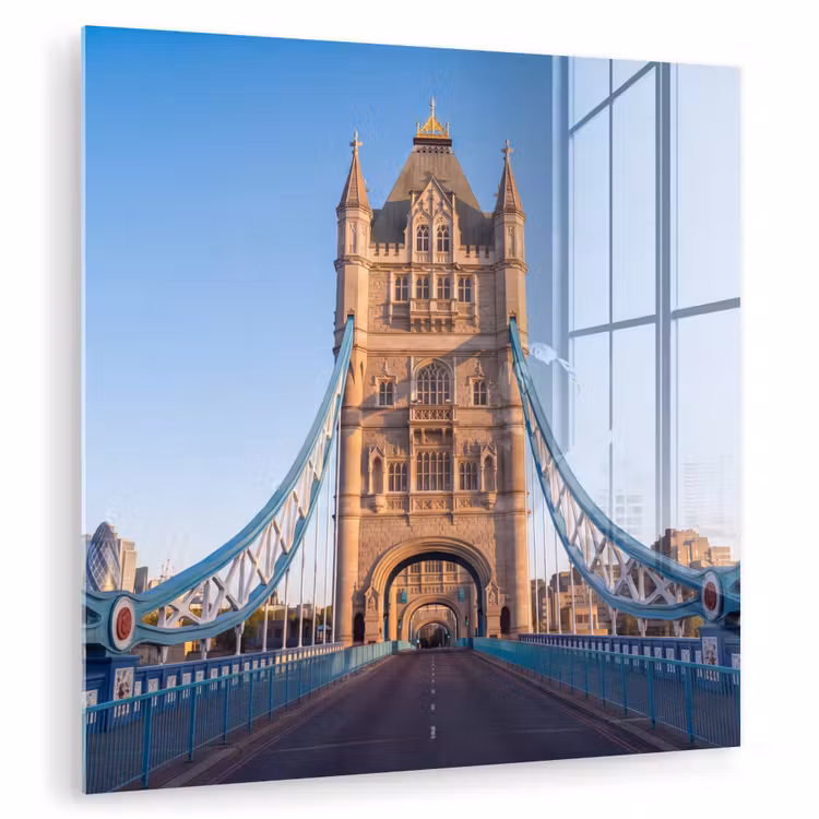 Glas schilderij - Brug - Toren - Architectuur - Klassiek - Blauw — 1