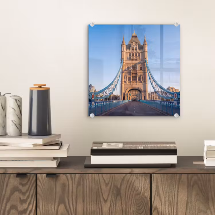 Glas schilderij - Brug - Toren - Architectuur - Klassiek - Blauw — 2