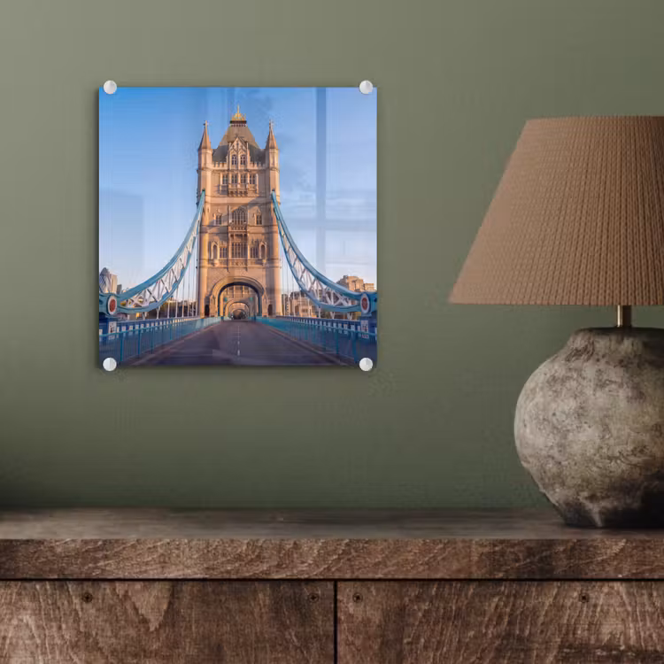 Glas schilderij - Brug - Toren - Architectuur - Klassiek - Blauw — 4