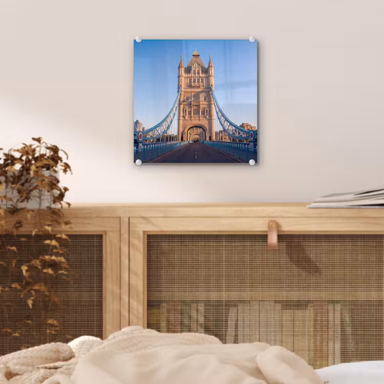 Glas schilderij - Brug - Toren - Architectuur - Klassiek - Blauw — 5
