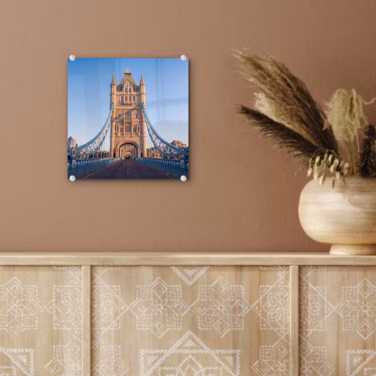 Glas schilderij - Brug - Toren - Architectuur - Klassiek - Blauw — 6
