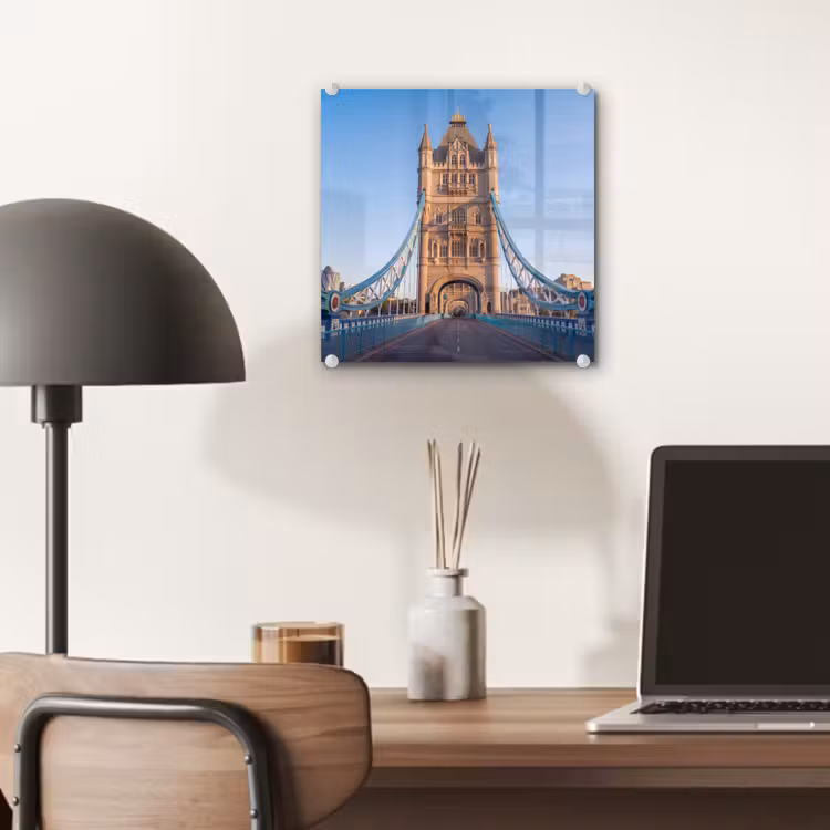 Glas schilderij - Brug - Toren - Architectuur - Klassiek - Blauw — 7