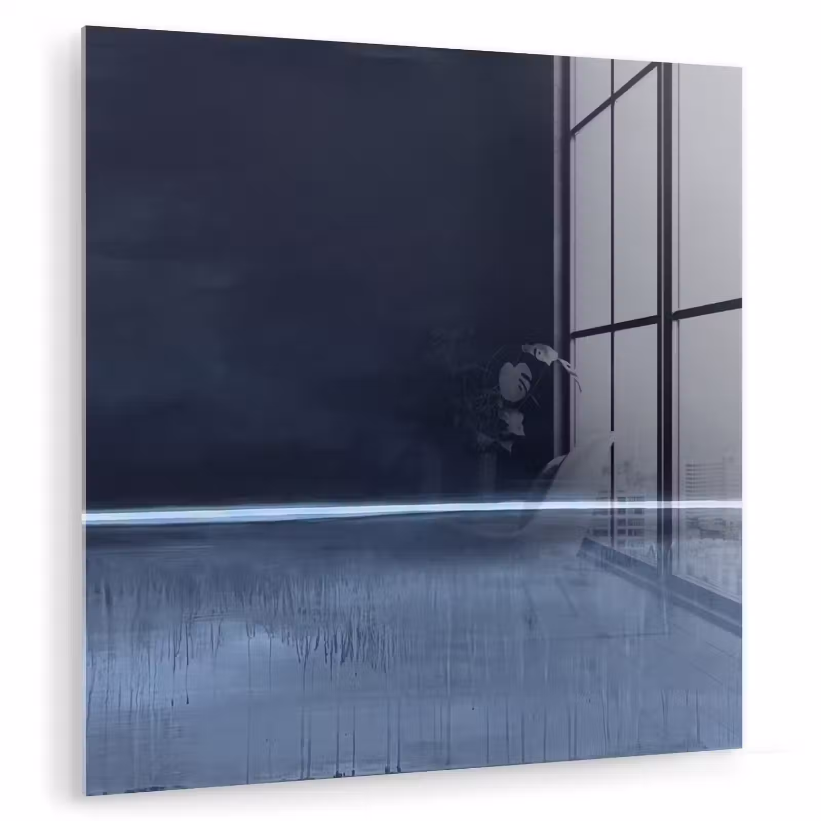 Glas schilderij - Abstract - Horizontale lijn - Minimalistisch - Donkerblauw - Kunst — 1