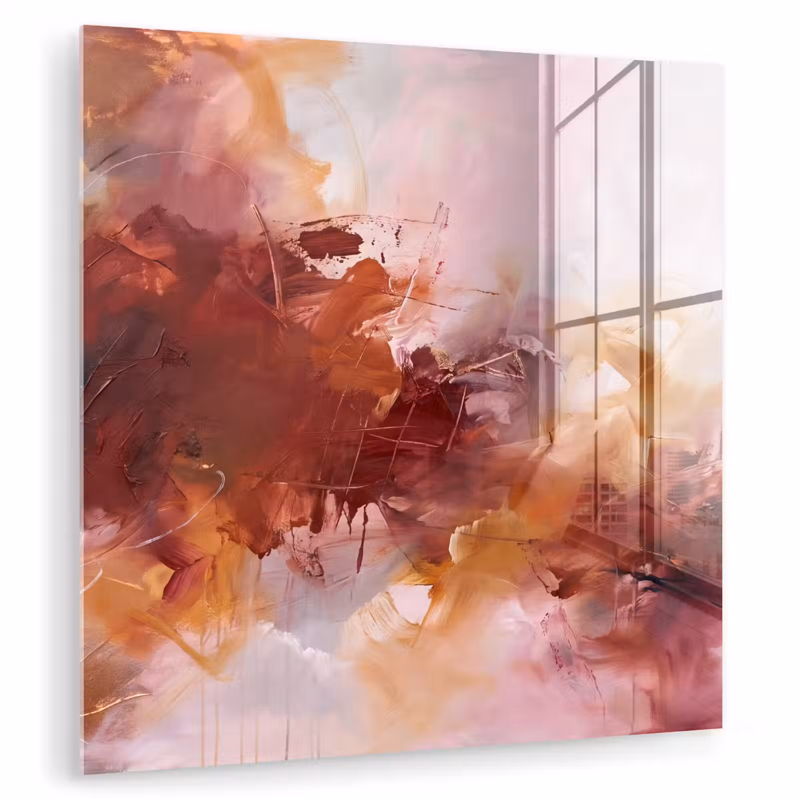 Glas schilderij - Abstract - Kleurrijk - Kunst - Modern - Roze-Rood — 1