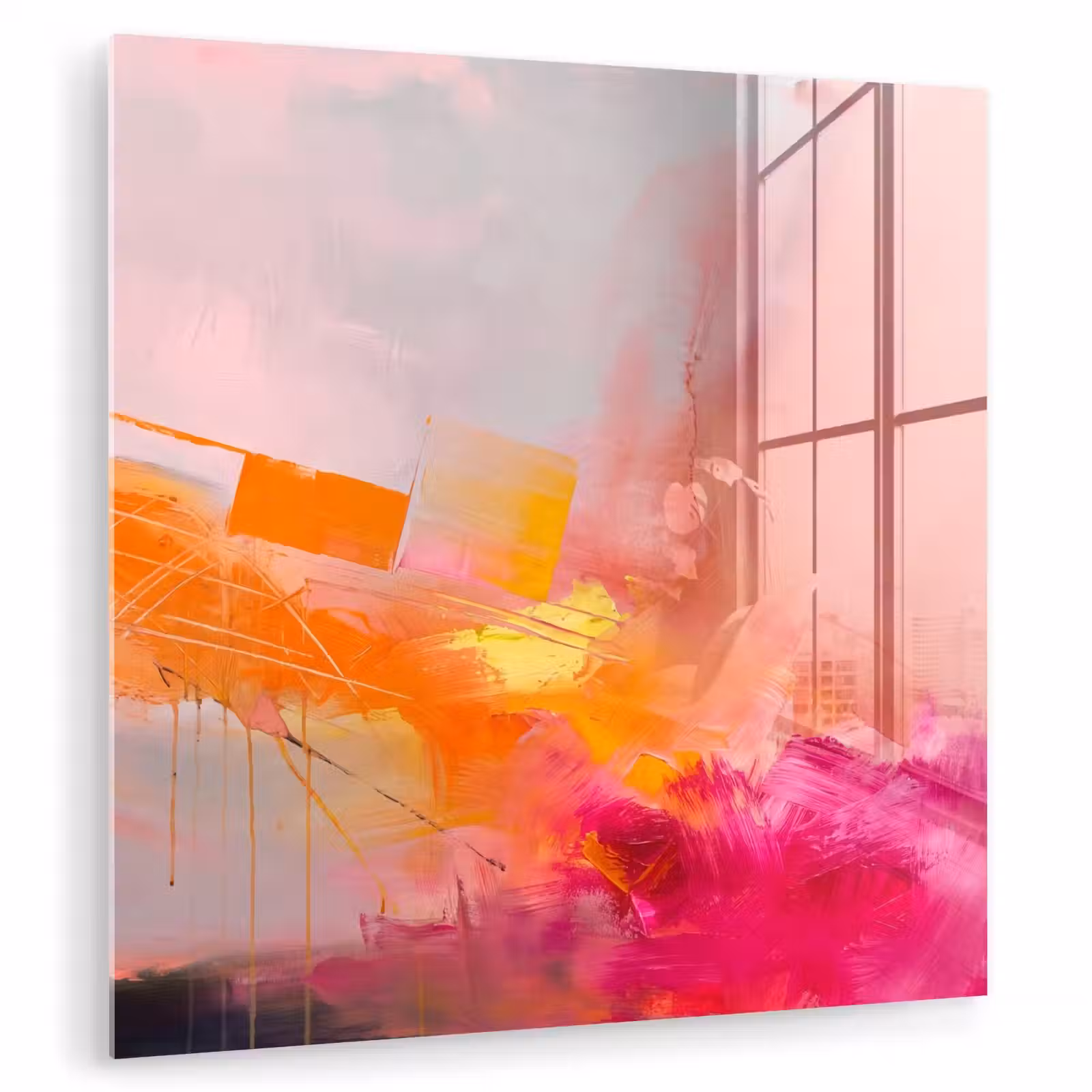 Glas schilderij - Abstract - Kleurrijk - Modern - Roze — 1