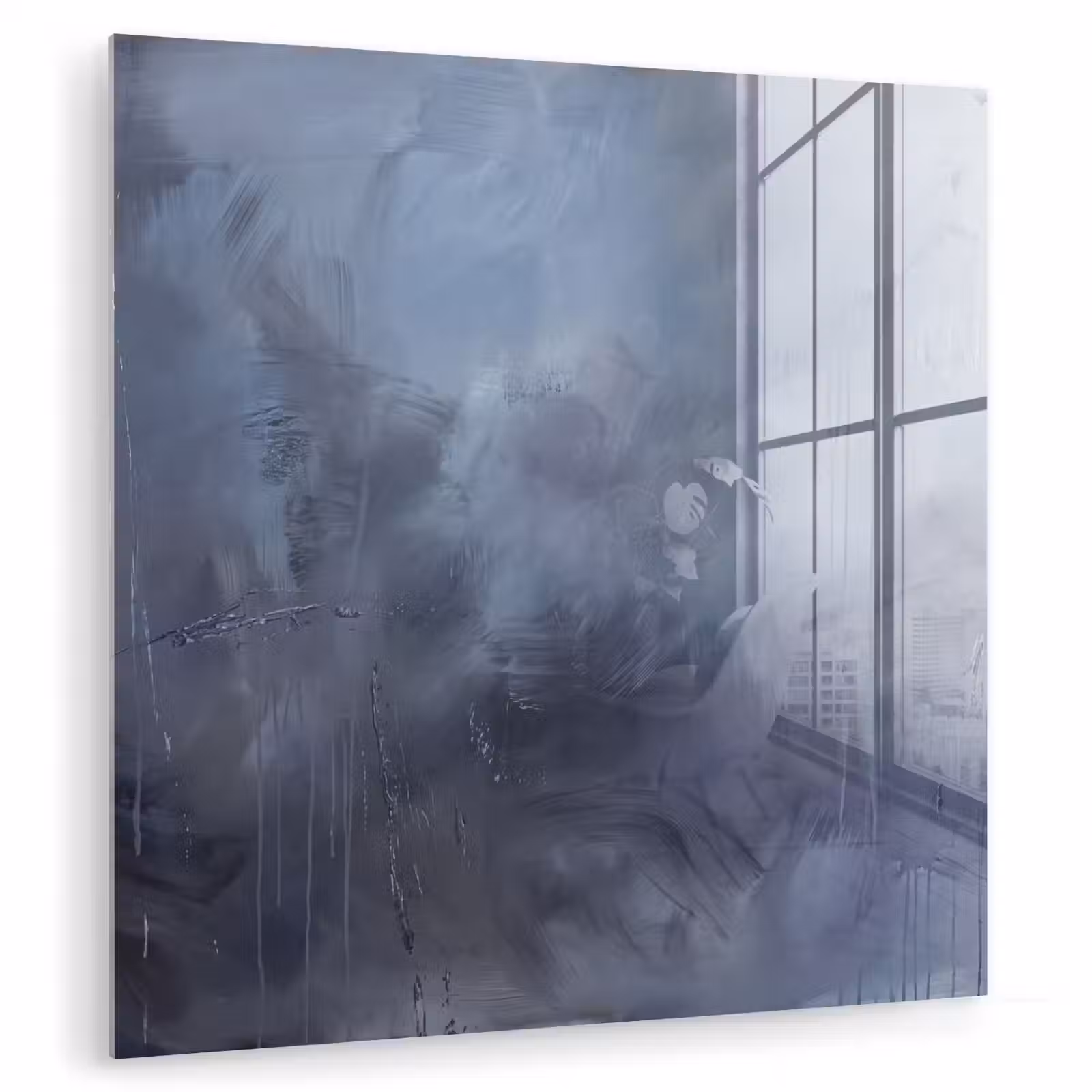 Glas schilderij - Abstract - Kwaststreken - Modern - Kunst - Grijs — 1