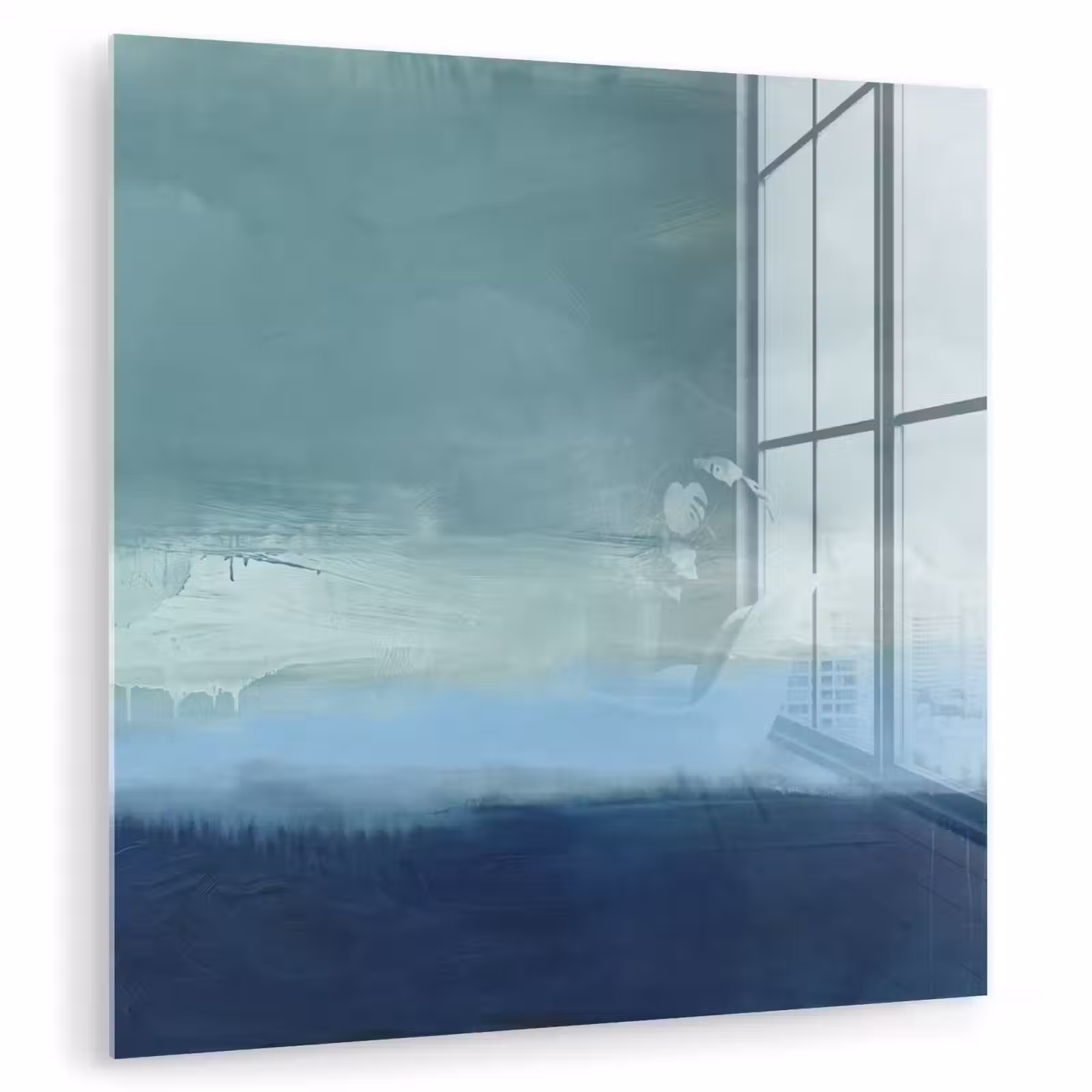 Glas schilderij - Abstract - Lagen - Rust - Modern - Blauw — 1
