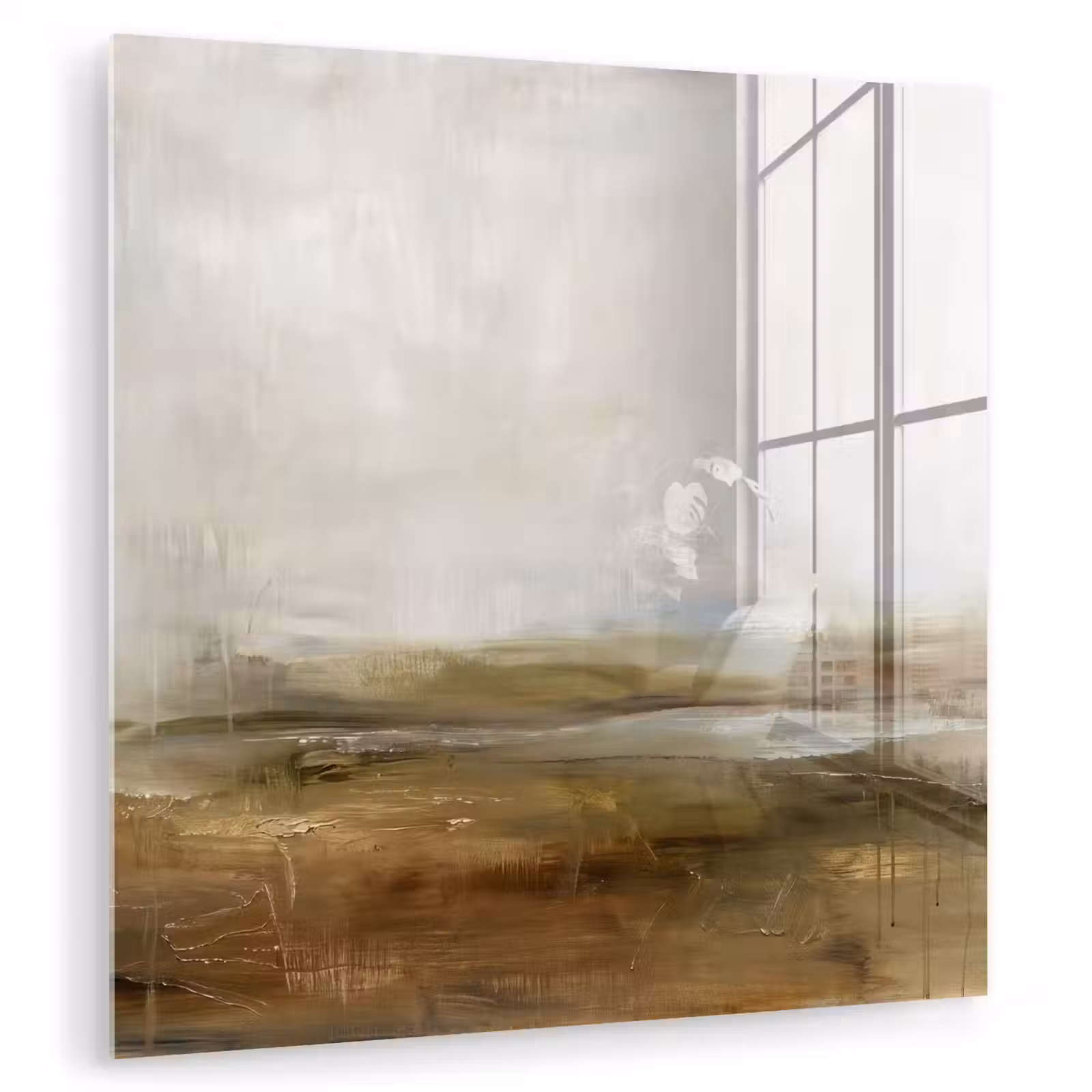 Glas schilderij - Abstract - Landschap - Natuur - Beige - Bruin — 1