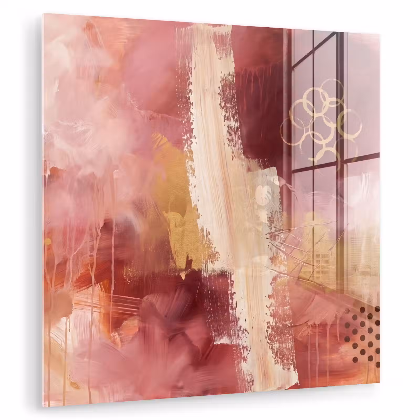 Glas schilderij - Abstract - Rood - Goud - Modern - Kunst — 1