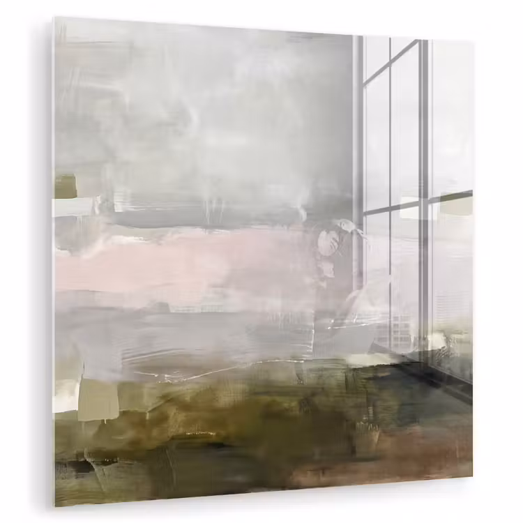 Glas schilderij - Abstract - Gelaagd - Kunst - Modern - Grijs-Groen — 1