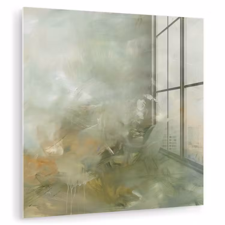 Glas schilderij - Abstract - Groen - Beige - Modern - Kunst — 1