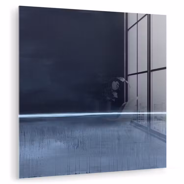 Glas schilderij - Abstract - Horizontale lijn - Minimalistisch - Donkerblauw - Kunst — 1