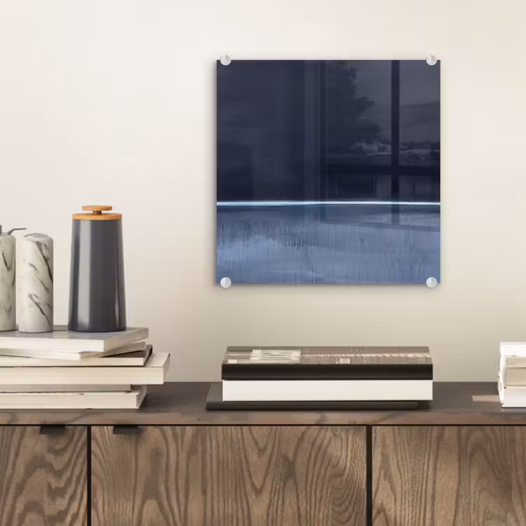 Glas schilderij - Abstract - Horizontale lijn - Minimalistisch - Donkerblauw - Kunst — 2