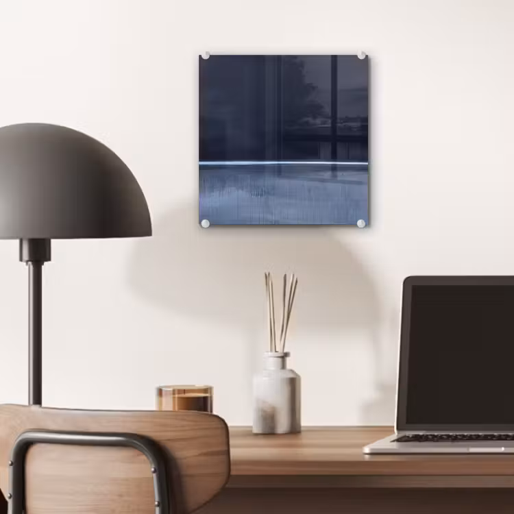 Glas schilderij - Abstract - Horizontale lijn - Minimalistisch - Donkerblauw - Kunst — 7
